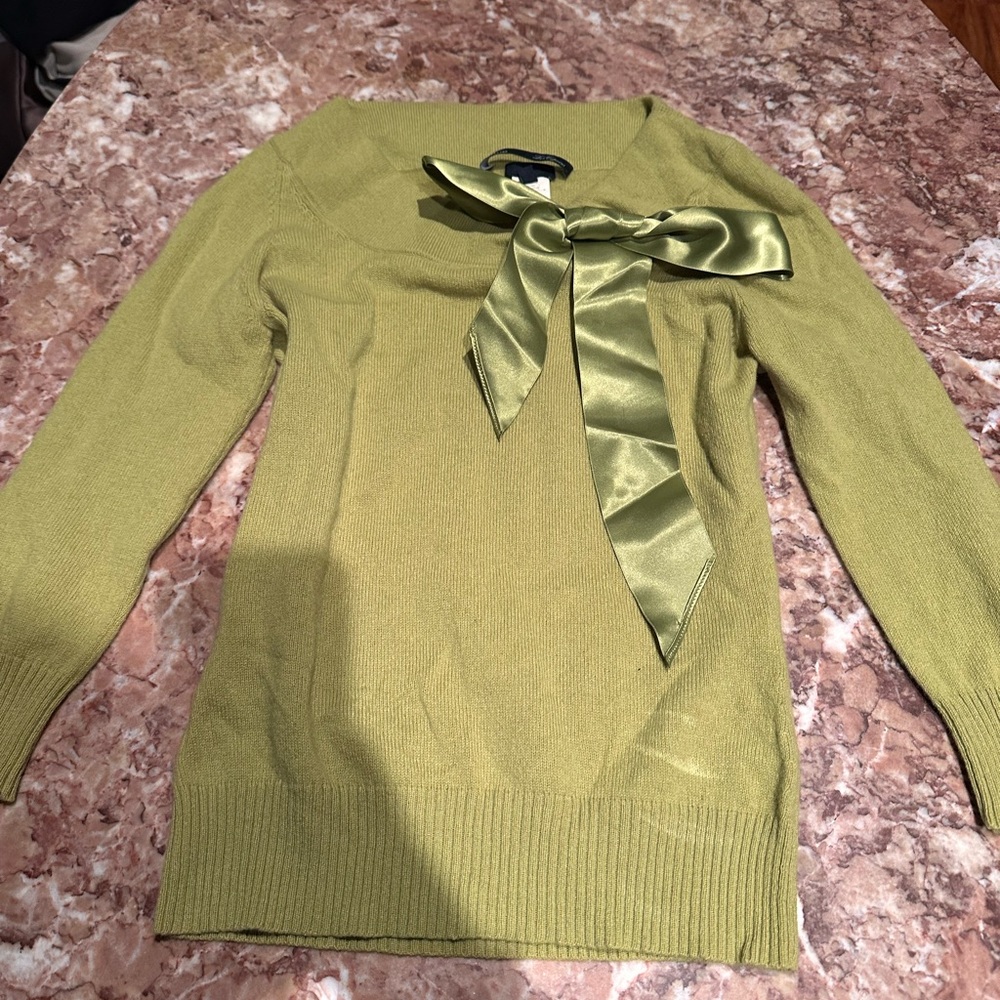 Les Copains Sage Green Sweater with Satin Bow